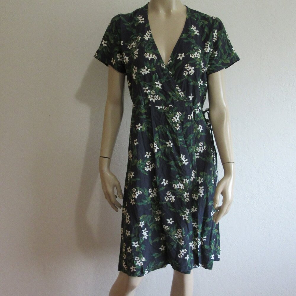 MARINE LAYER Blue Floral Print S Short Sleeve Wrap Dress